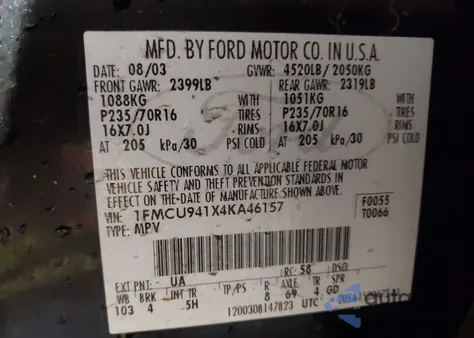 2004 Ford Escape Limited from USA, damaged, VIN 1FMCU941X4KA46157